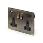 Soho Lighting Charterhouse Collection Antique Brass 13A 2 Gang DP Socket with a USB-A and USB-C Port