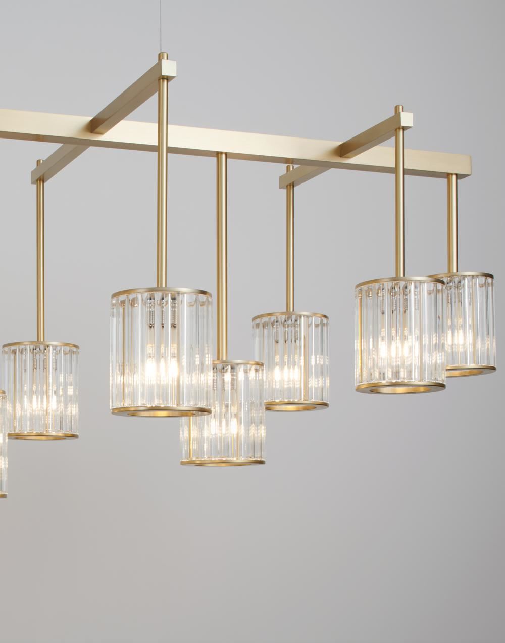 Tom Kirk Lighting Flute Beam Chandelier in Brushed Brass