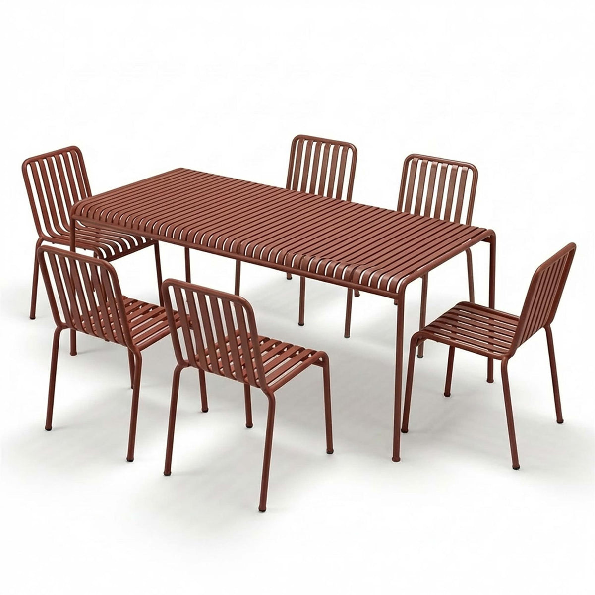 Outlet HAY Palissade Large Garden Dining Set with 6 Chairs - Curated by Holloways of Ludlow - Palissade Chair, Iron Red