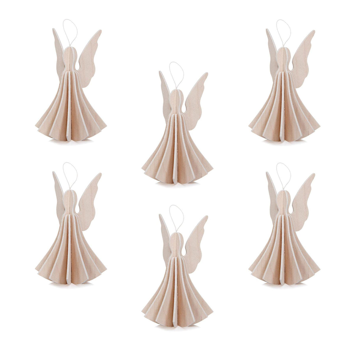 Lovi Wooden Angels Decoration - Height : 6.5cm, Set of 6