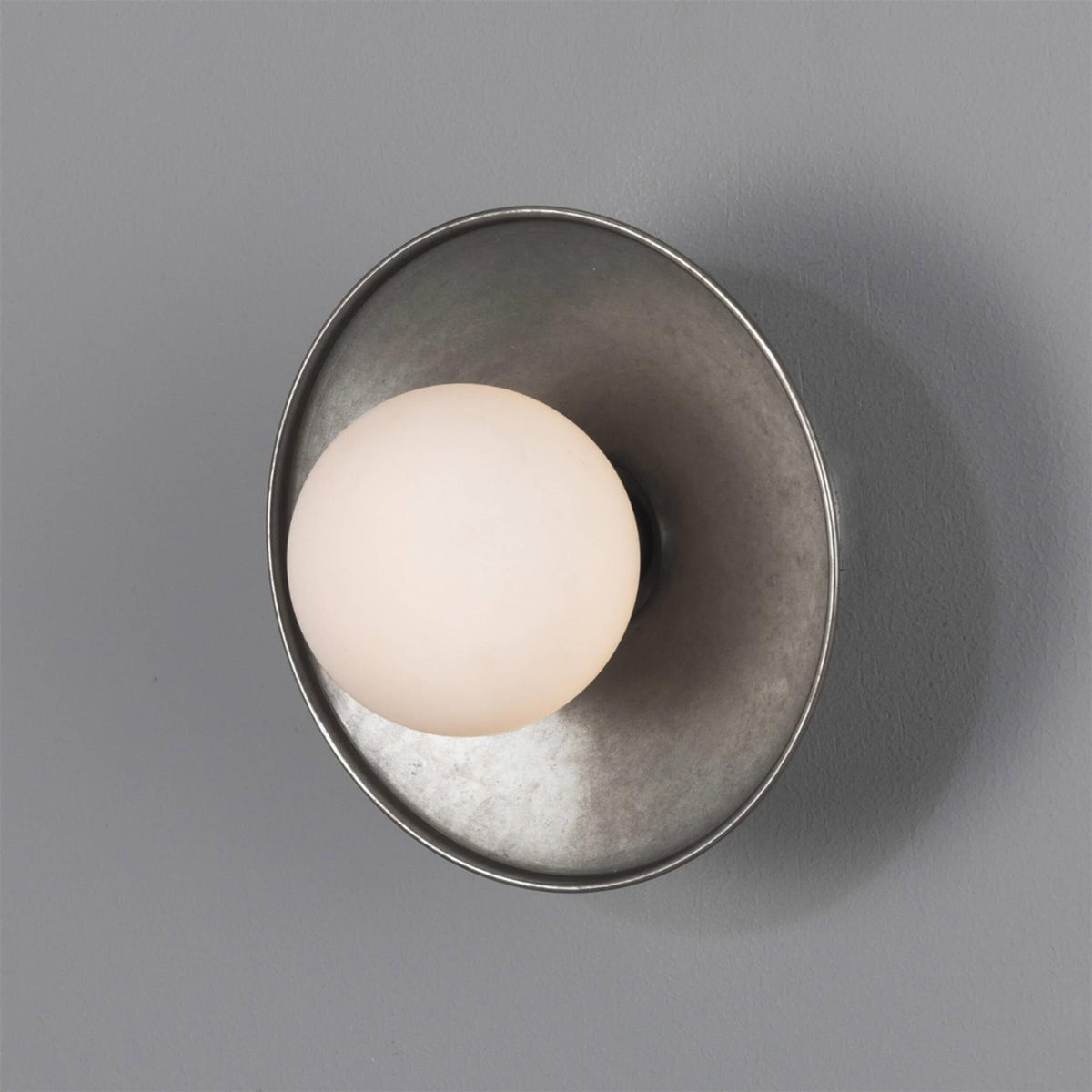 Mullan Lighting Aosta Brass Disc Bathroom Wall Light with Glass Globe