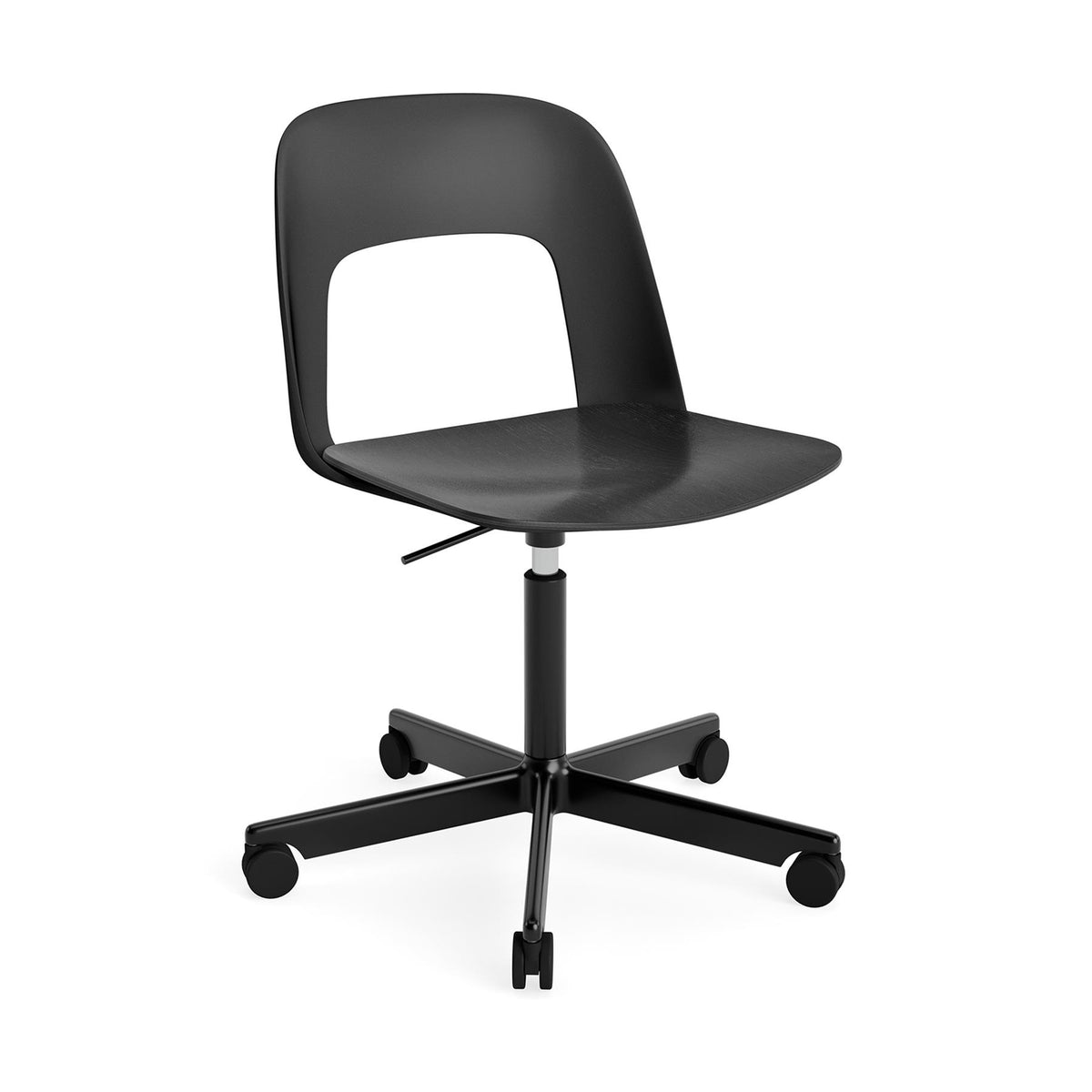 Outlet HAY Layout Chair 142 with 5 Star Swivel Wheel Base and Gas Lift - Black and Black Oak / Black Powder Coated Aluminium
