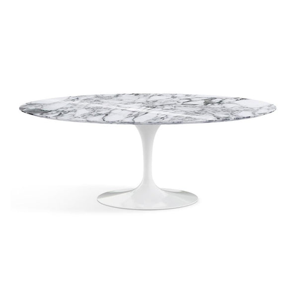 Outlet Knoll Saarinen Dining Table - Oval Marble - Small, white base, shiny arabescato white marble **DELIVERY EXTRA**