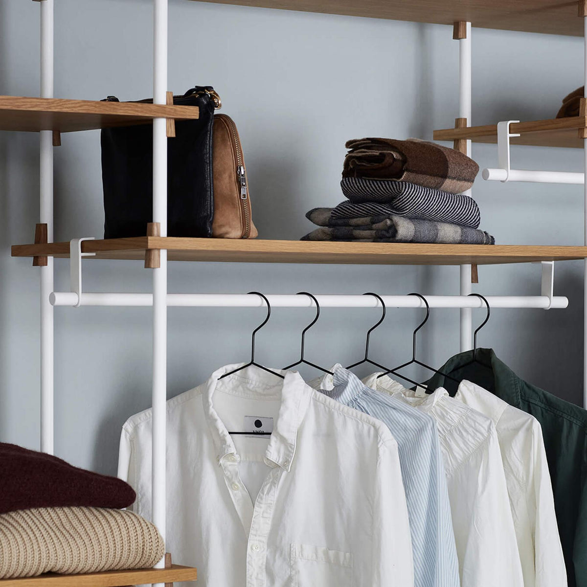 MOEBE Double Shelving System, 1 Cabinet, Desk and Clothes Rail