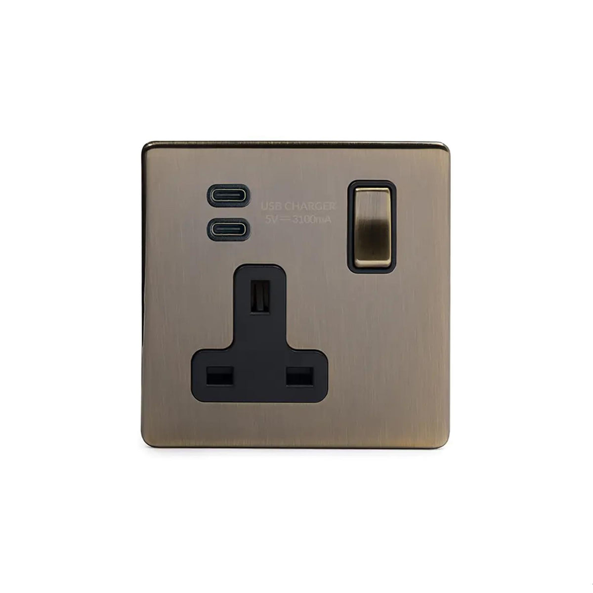 Soho Lighting Charterhouse Collection Antique Brass 13A 1 Gang with Dual USB-C