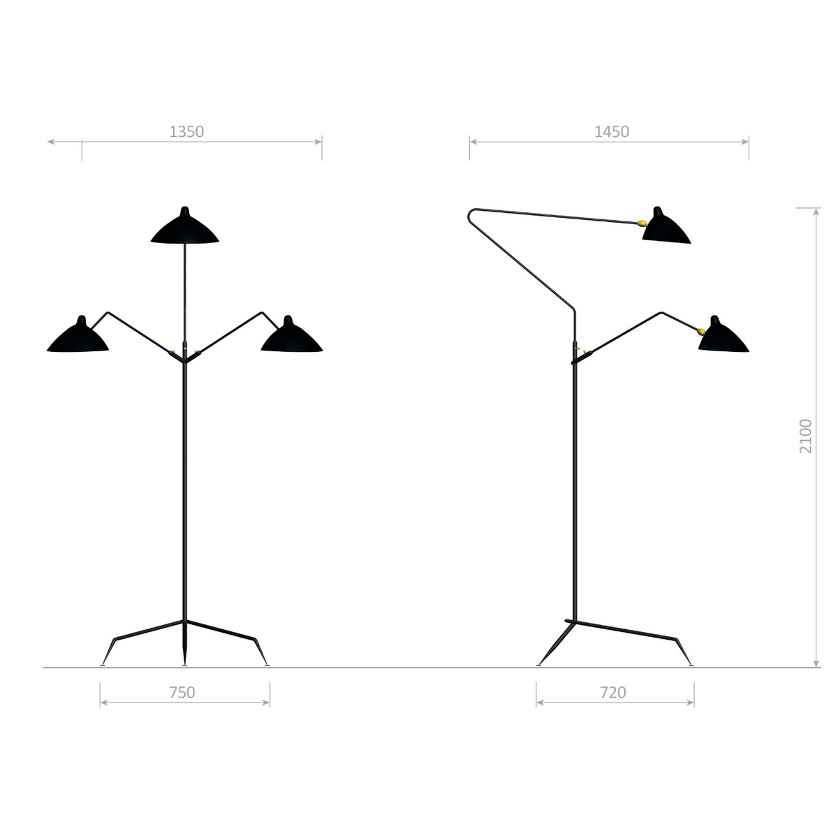 Serge Mouille Lampadaire 3 Standing Lamps Wall Lamp