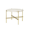 Outlet GUBI TS Coffee Table - Brass Base - Small, Neutral White Travertine