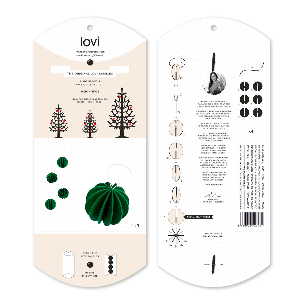 Lovi Wooden Christmas Baubles- Diameter : 6cm, Set of 4