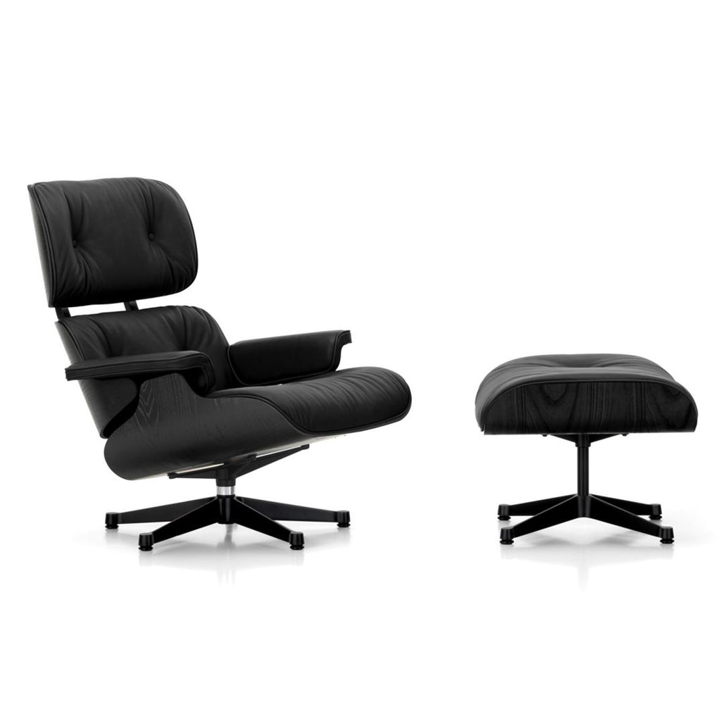 Vitra Eames Contemporary Lounge Chair and Footstool in Black Chestnut