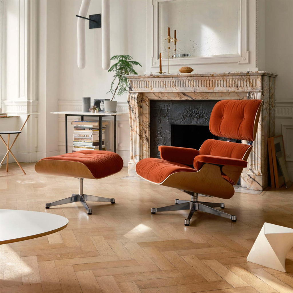 Vitra Eames Contemporary Lounge Chair and Footstool in Chestnut