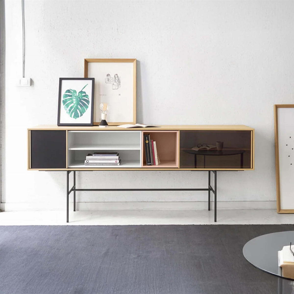 Treku Aura Console with Sliding Doors - Indian & Natural Oak