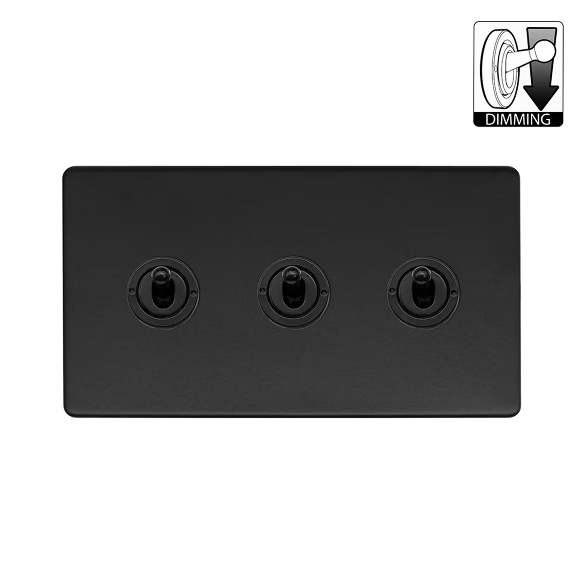 Soho Lighting Camden Collection Matt Black 20A 3 Gang Dimming Toggle Switch