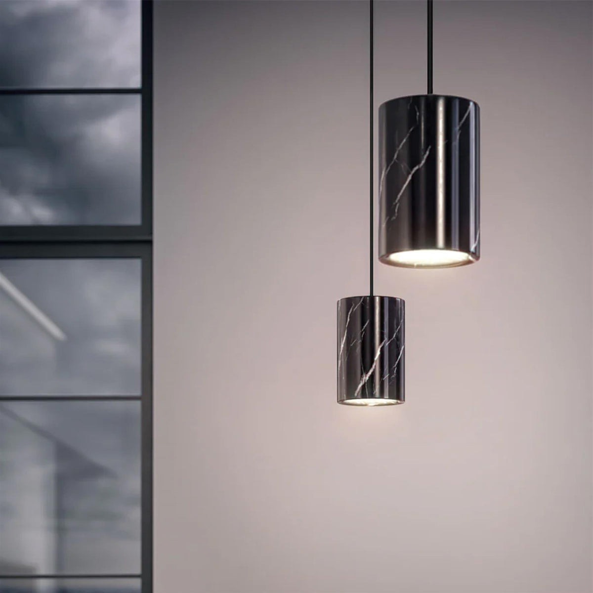 Ex-Display Terence Woodgate Solid Pendant Light, Cylinder- Marquina Nero Marble