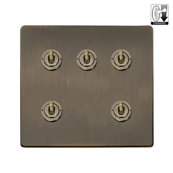 Soho Lighting Charterhouse Collection Antique Brass 5 Gang Dimming Toggle Switch