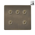 Soho Lighting Charterhouse Collection Antique Brass 5 Gang Dimming Toggle Switch