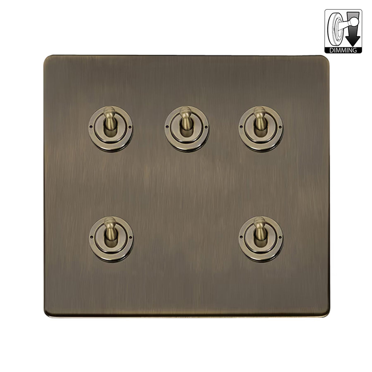Soho Lighting Charterhouse Collection Antique Brass 5 Gang Dimming Toggle Switch