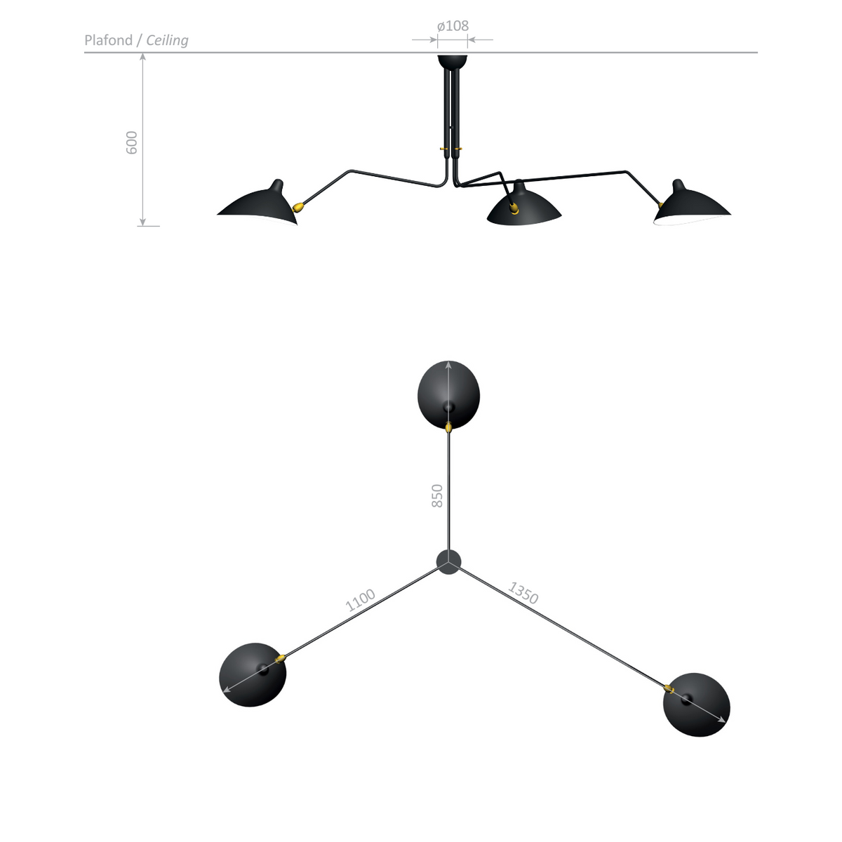 Serge Mouille Plafonnier Pivotants Ceiling Light
