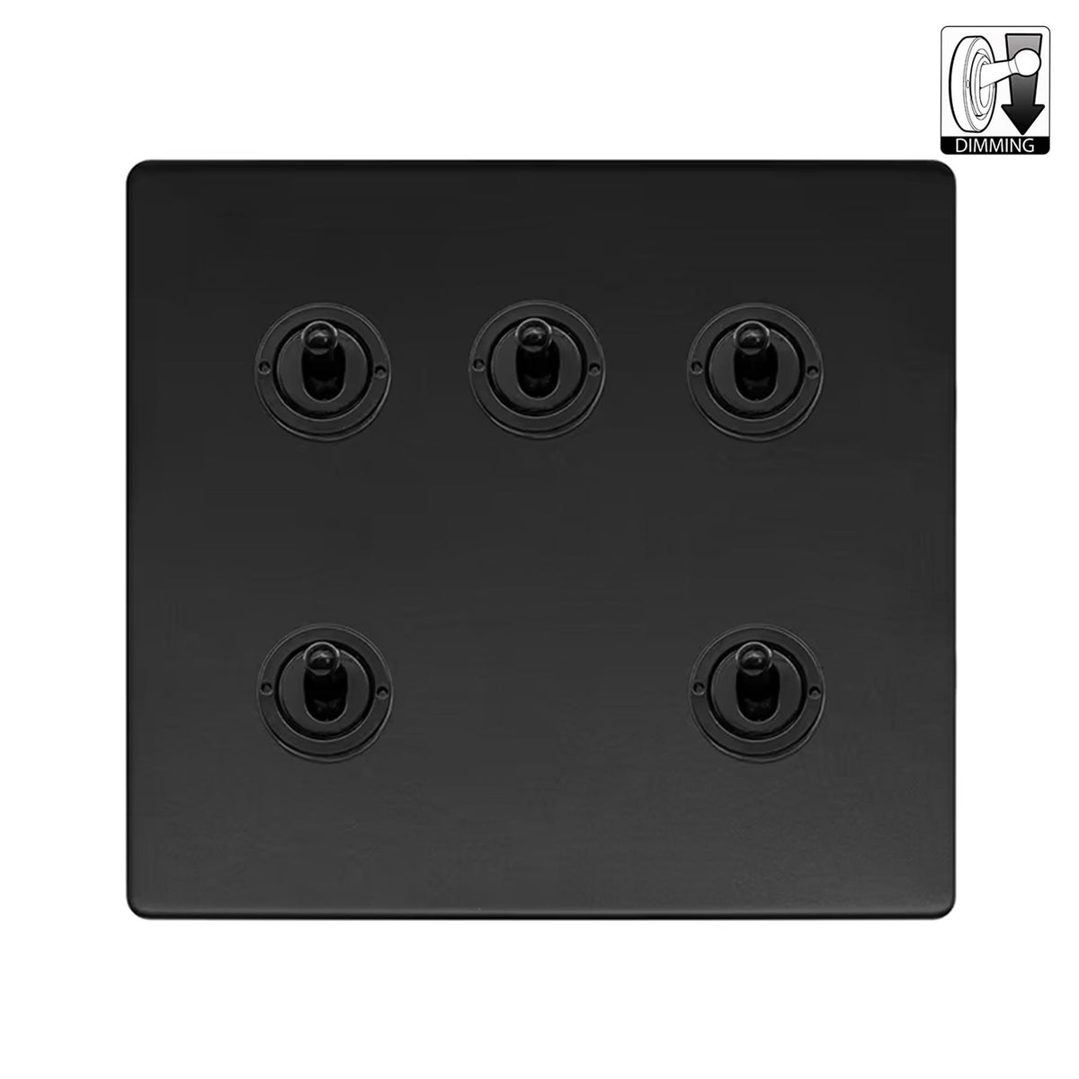 Soho Lighting Camden Collection Matt Black 20A 5 Gang Dimming Toggle Switch