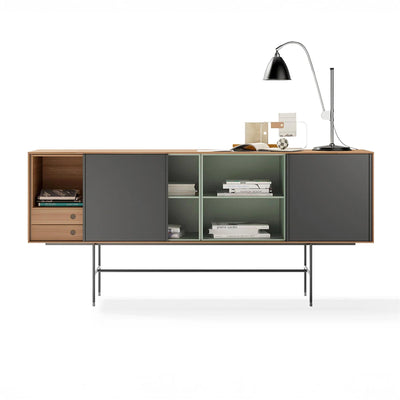 Treku Aura Sideboard with Sliding Doors - Walnut, Moss & Anthracite