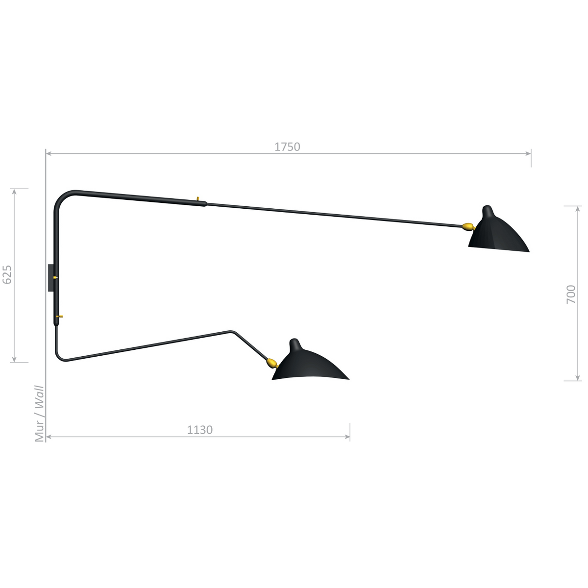 Serge Mouille Applique Pivotants 2 Rotating Arms Wall Lamp