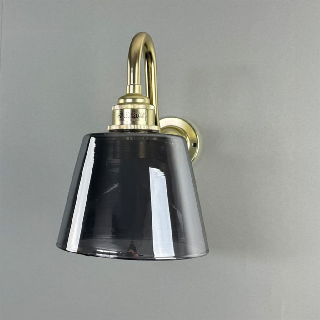 Old School Electric Tapered Smoked Glass Wall Light : Swan Arm