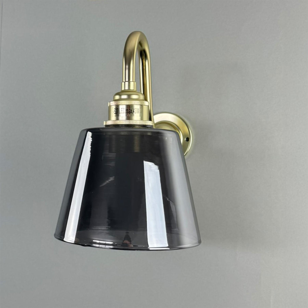 Old School Electric Tapered Smoked Glass Wall Light : Swan Arm