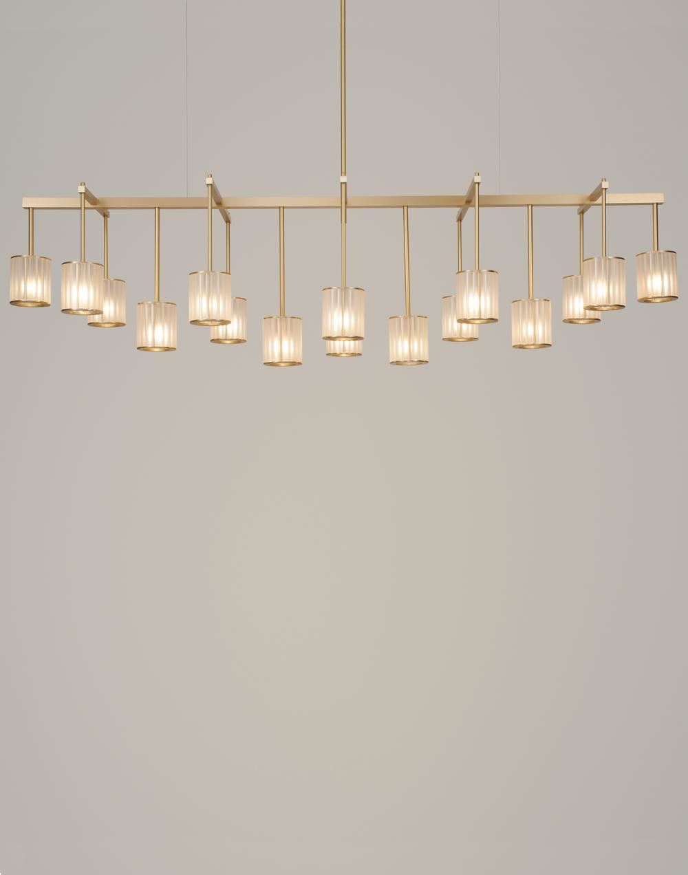 Tom Kirk Lighting Flute Beam Chandelier in Brushed Brass