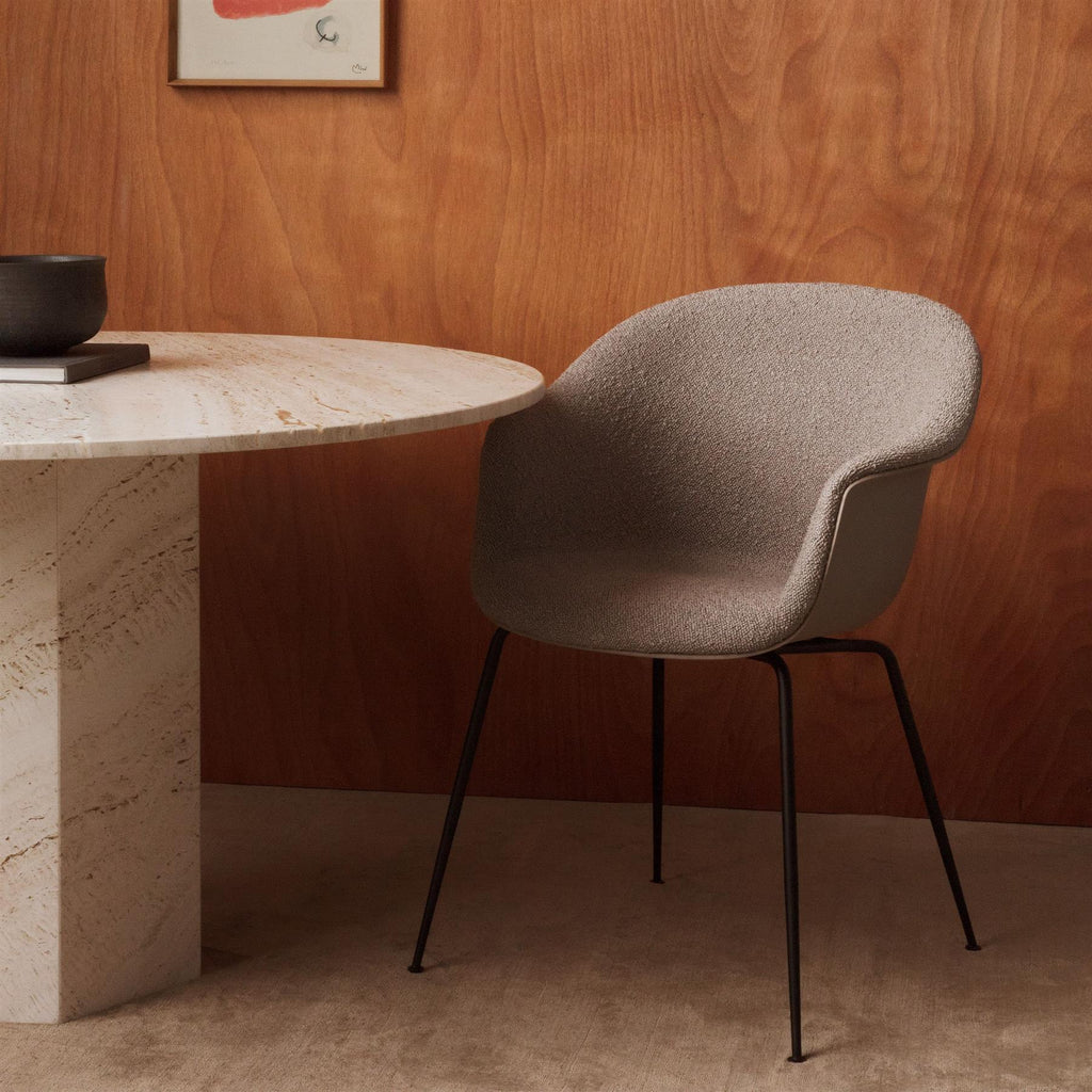 GUBI Bat Dining Chair, Fully Upholstered and Conic Base