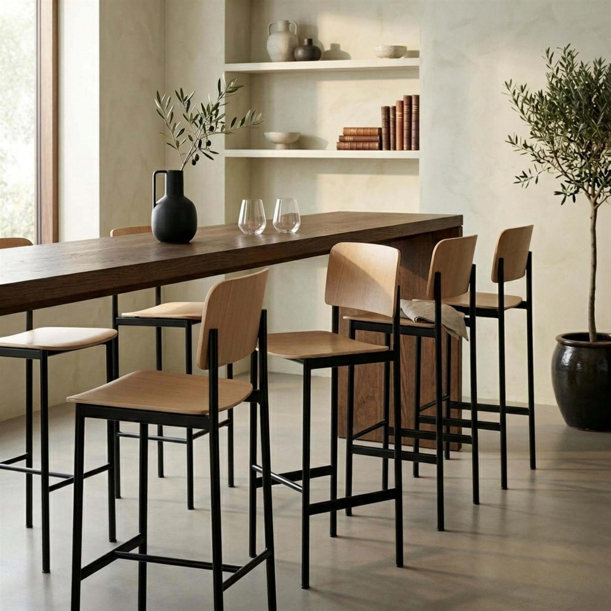 Fredericia Plan Bar Stool with Metal Legs