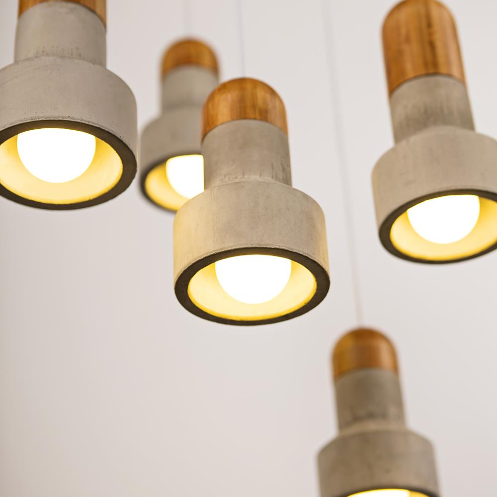 Bentu Qie pendant light - concrete & bamboo