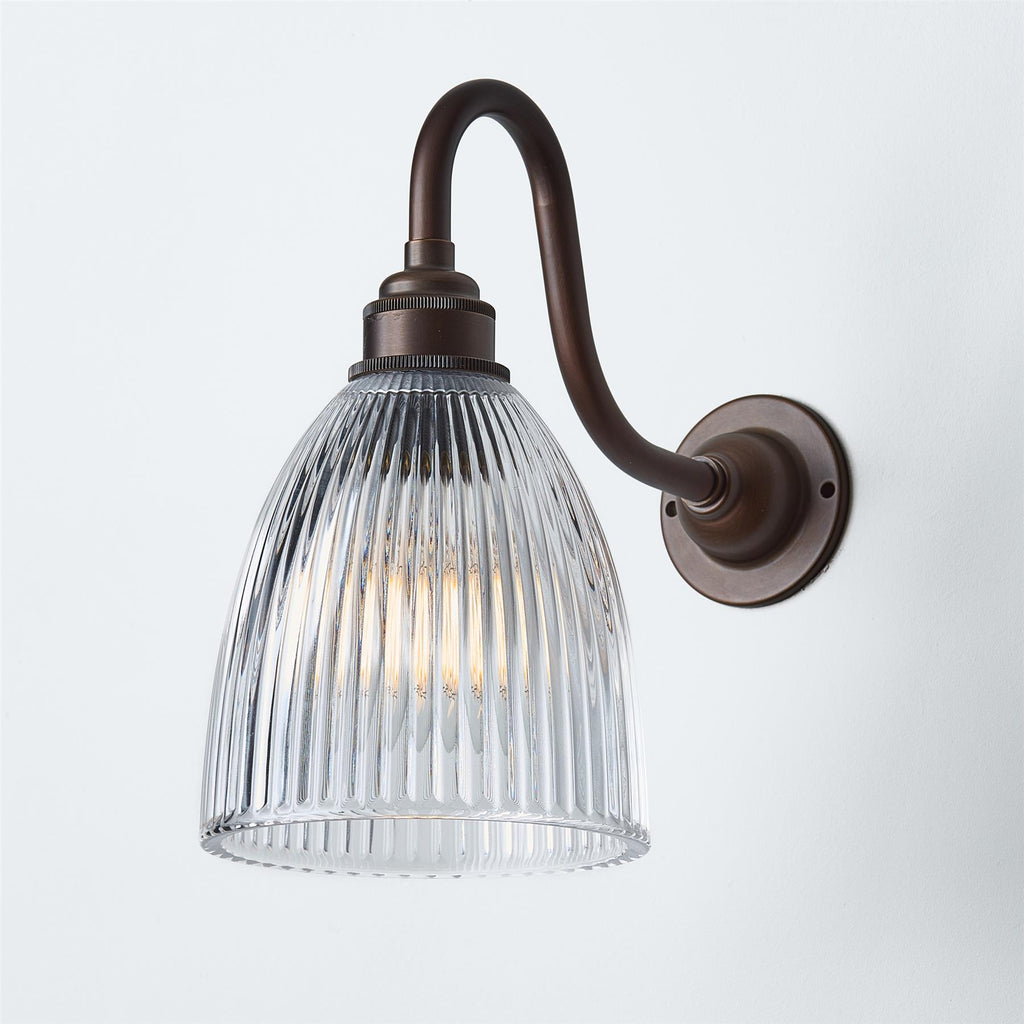 Old School Electric Elongated Prismatic Swan Arm Wall Light : Bathroom Version