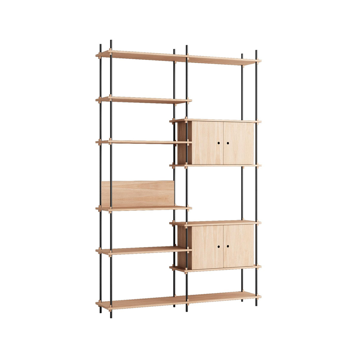 MOEBE Double Shelving System with 2 Cabinets and L Shelf
