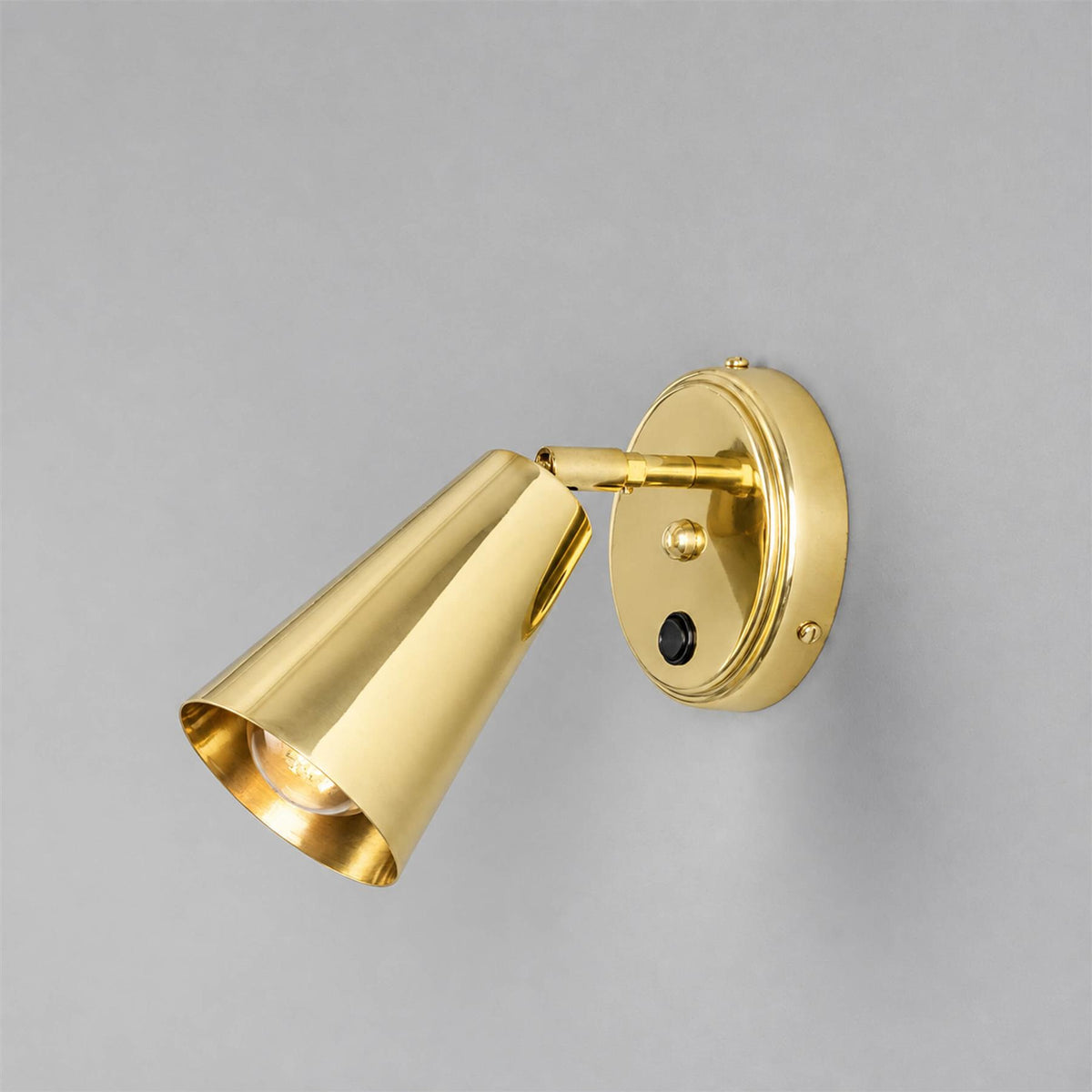 Mullan Lighting Cashel Adjustable Brass Cone Wall Light with Switch