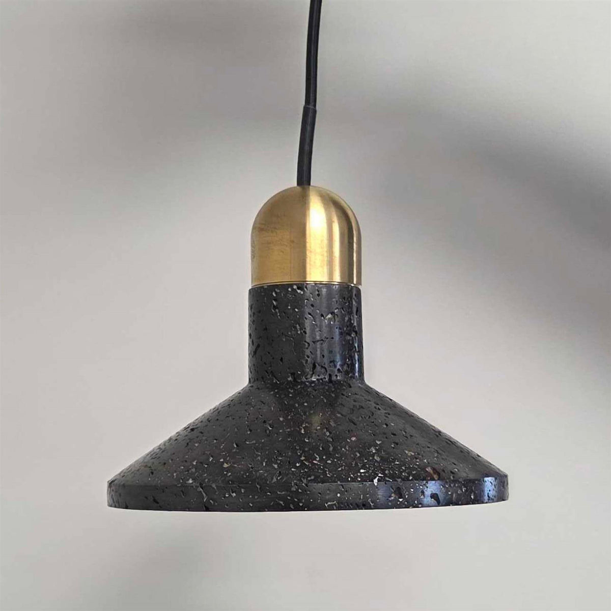 Outlet Bentu Shang Pendant Light - Black Lava Stone with Brass Detail