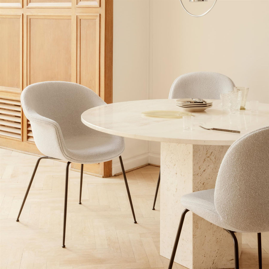GUBI Bat Dining Chair, Fully Upholstered and Conic Base