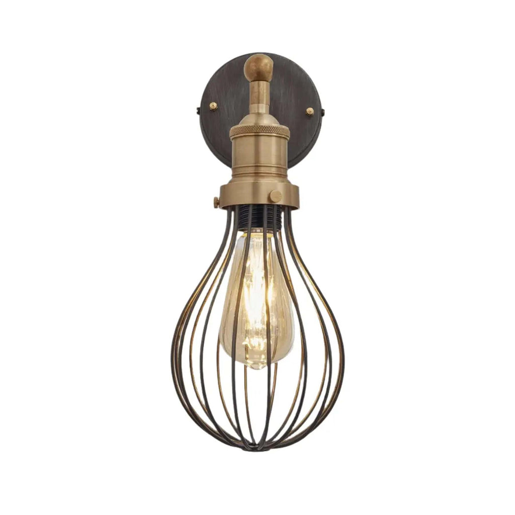 Outlet Industville Brooklyn Balloon Cage Wall Light with Pewter Cage