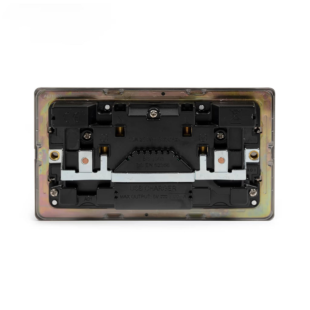 Soho Lighting Charterhouse Collection Antique Brass 13A 2 Gang DP Socket with a USB-A and USB-C Port
