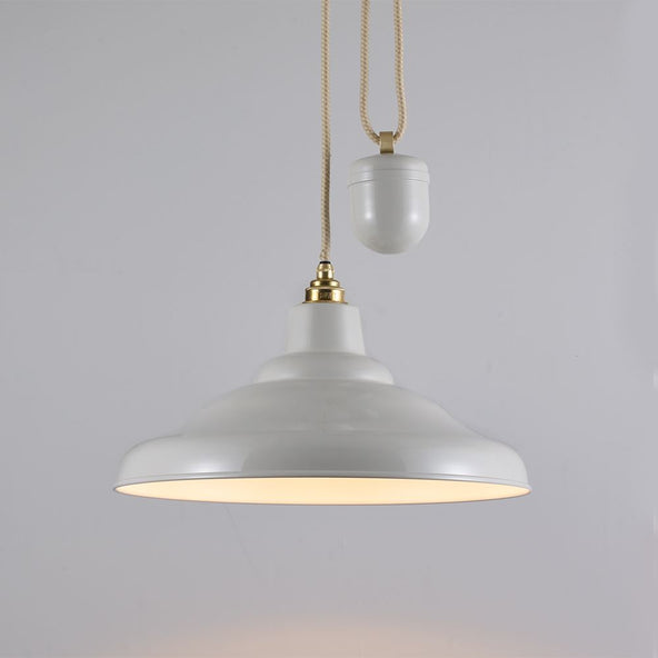 Davey Rise & fall School Pendant Light - Putty Grey With White interior