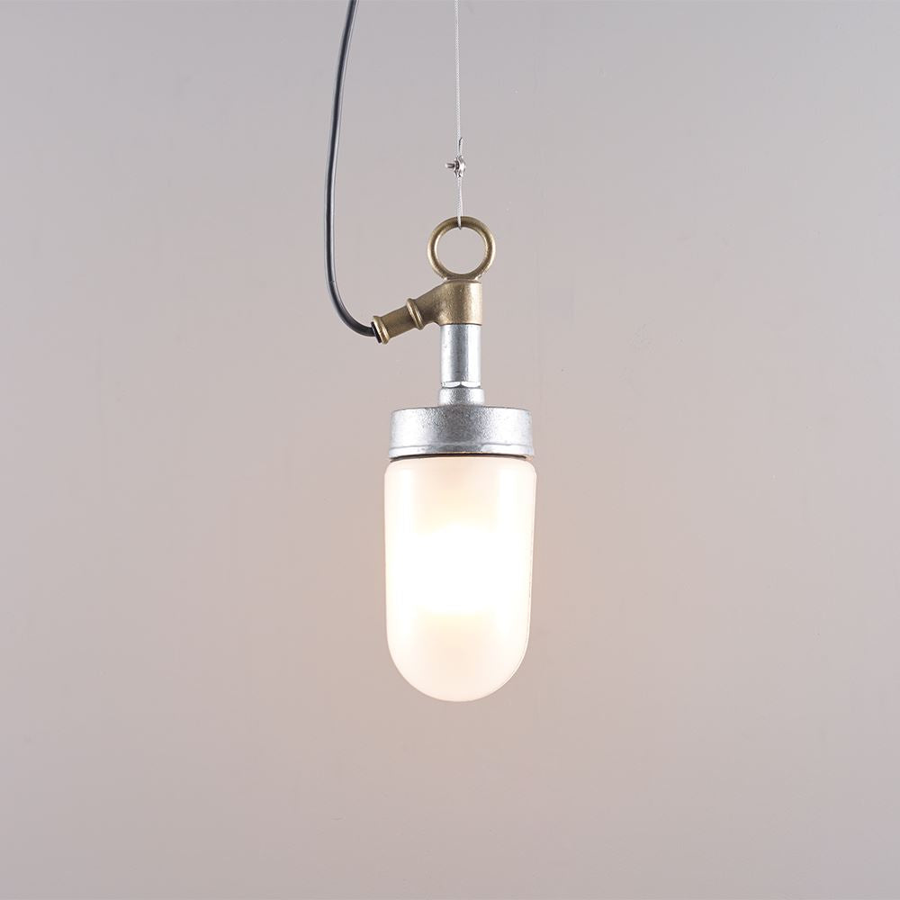 Davey Well Glass Pendant Light, Galvanised
