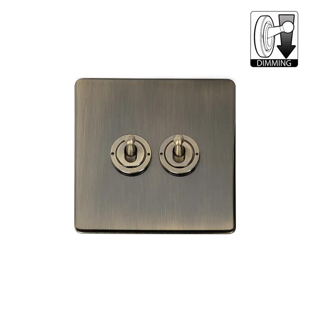 Soho Lighting Charterhouse Collection Antique Brass 2 Gang Dimming Toggle Switch