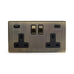 Soho Lighting Charterhouse Collection Antique Brass 13A 2 Gang DP Socket with a USB-A and USB-C Port