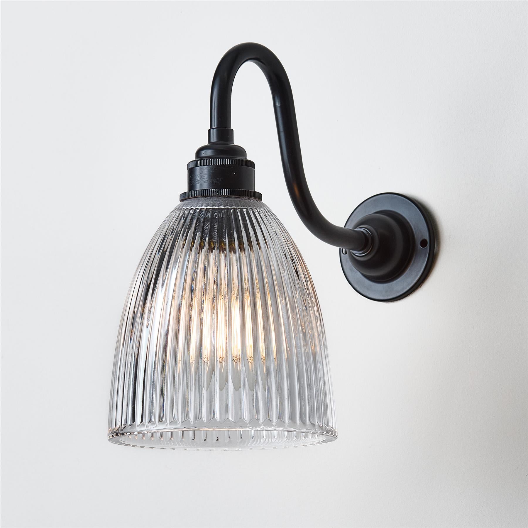 Old School Electric Elongated Prismatic Swan Arm Wall Light : Bathroom Version