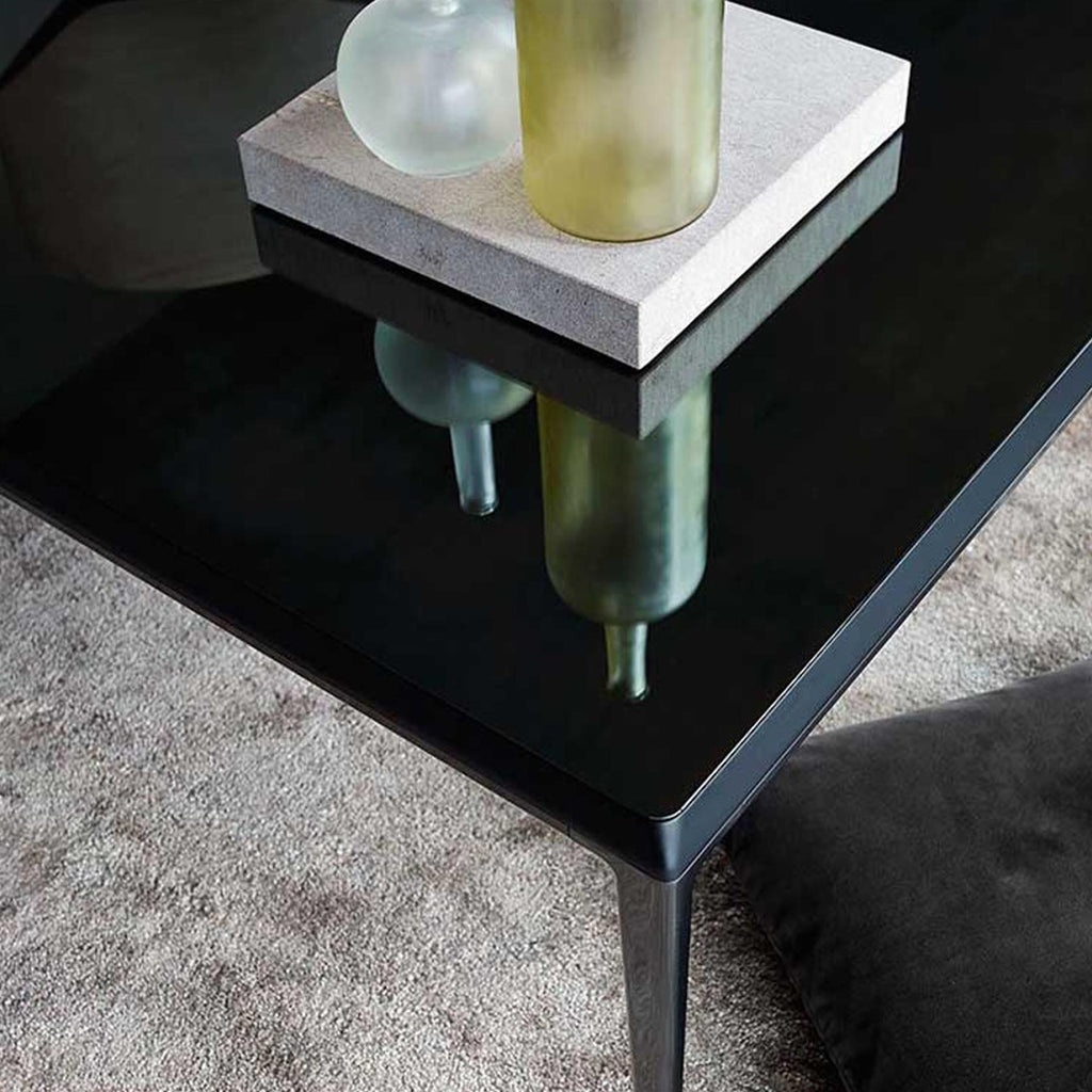 B&B Italia Michel Coffee Table - Glass Top and Black Painted Chrome Base