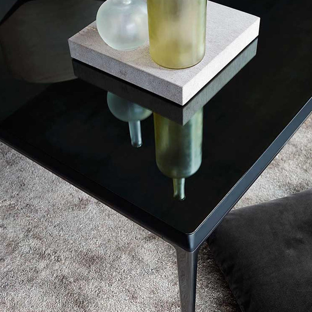 B&B Italia Michel Coffee Table - Glass Top and Black Painted Chrome Base