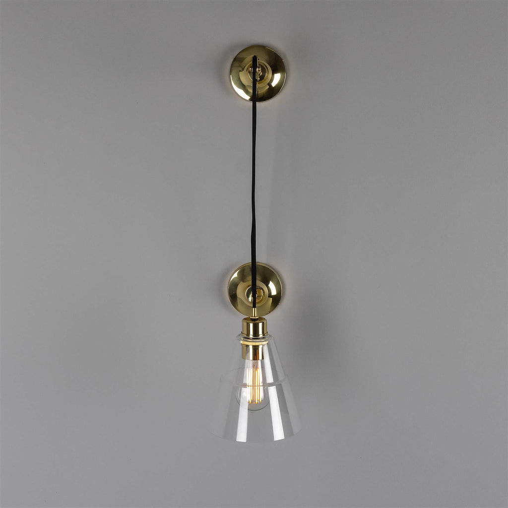 Mullan Lighting Rigale Industrial Pulley Wall Light with Stepped Glass Lamp Shade