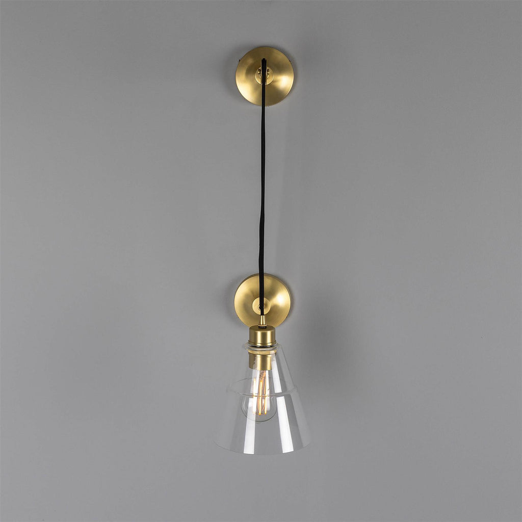 Mullan Lighting Rigale Industrial Pulley Wall Light with Stepped Glass Lamp Shade