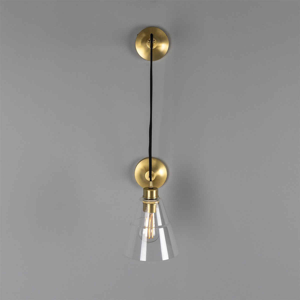 Mullan Lighting Rigale Industrial Pulley Wall Light with Stepped Glass Lamp Shade