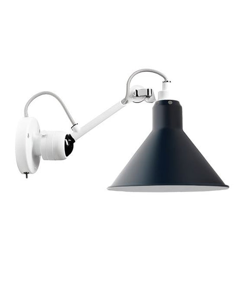 Outlet Lampe Gras 304 Small Wall Light - White Arm - Blue Shade, Conical, Integral Switch
