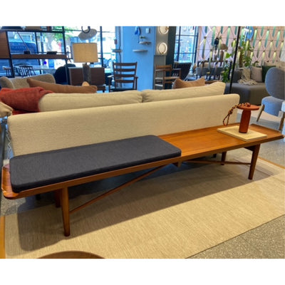Ex-Display Finn Juhl Cocktail Bench - Solid Walnut, Navy Blue Fabric **STORE COLLECTION ONLY**