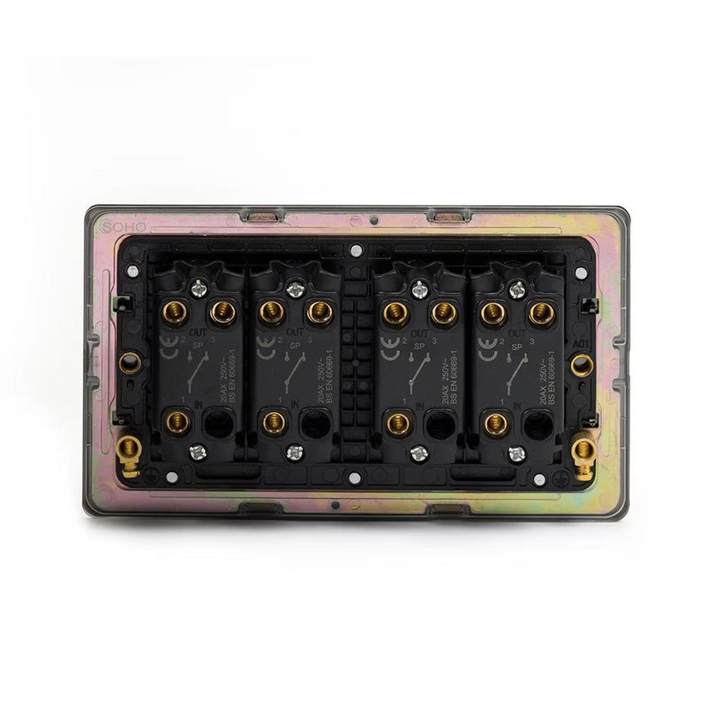 Soho Lighting Camden Collection Matt Black 20A 4 Gang 2 Way Toggle Switch